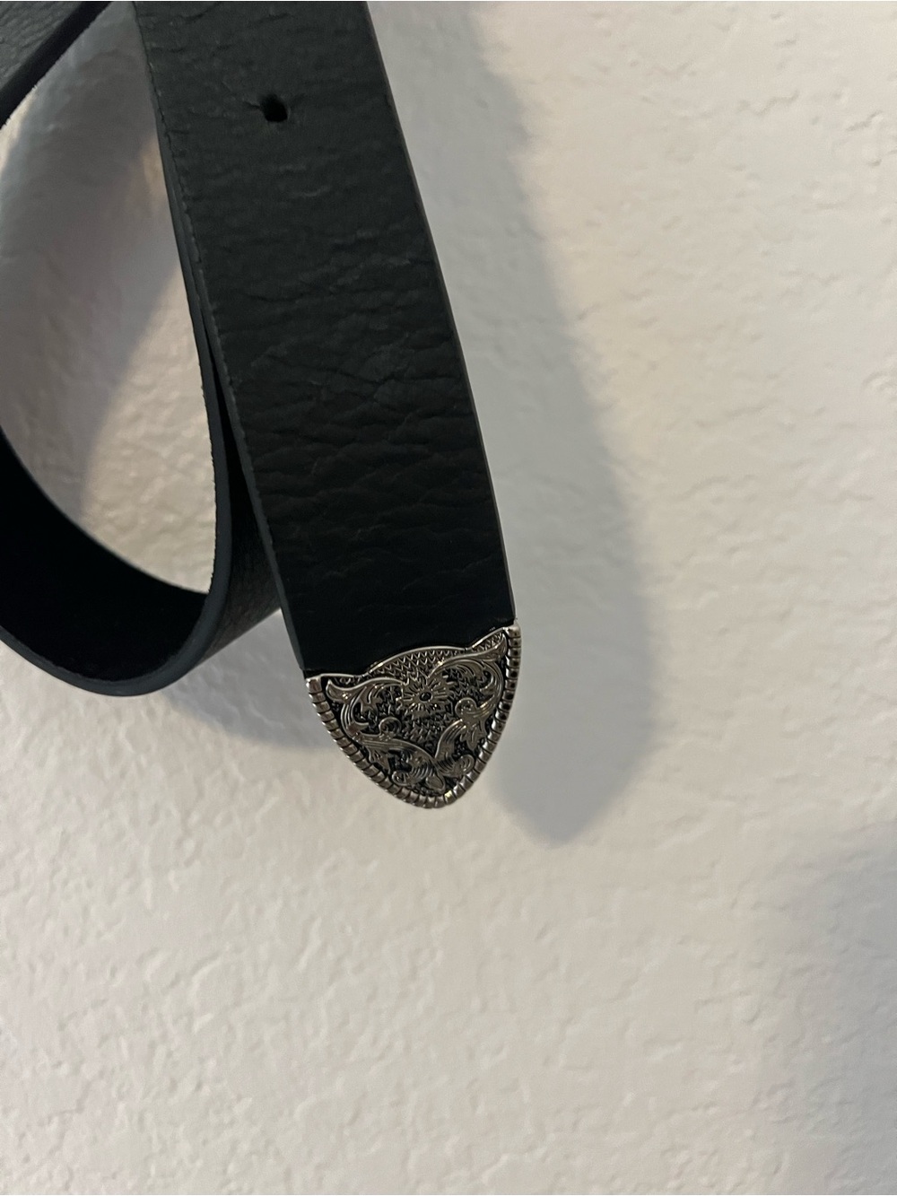 B-Low the Belt Black Leather Western Buckle Belt with Ornate Silver Hardware - Picture 3 of 5
